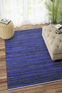 BLUE SOLID COTTON HAND WOVEN DHURRIE by Imperial Knots - Image 2