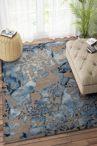 GREY BLUE ABSTRACT HAND TUFTED CARPET by Imperial Knots - Image 2