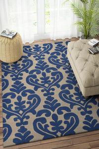 BLUE AND GREY DAMASK HAND TUFTED CARPET by Imperial Knots - Image 2