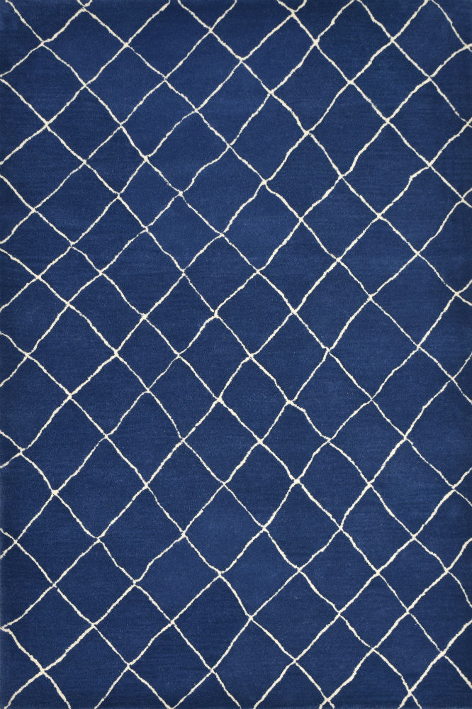 BLUE AND IVORY GEOMETRIC HAND TUFTED CARPET