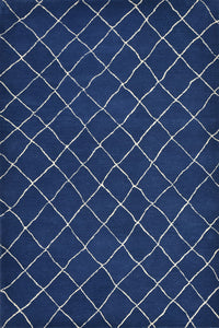 BLUE AND IVORY GEOMETRIC HAND TUFTED CARPET by Imperial Knots - Image 1