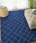 BLUE AND IVORY GEOMETRIC HAND TUFTED CARPET