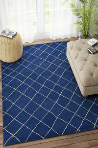 BLUE AND IVORY GEOMETRIC HAND TUFTED CARPET by Imperial Knots - Image 2