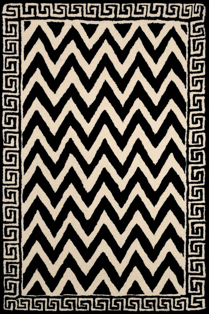 BLACK AND WHITE CHEVRON HAND TUFTED CARPET