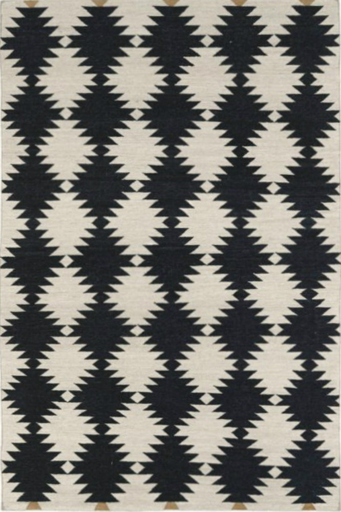 CHARCOAL IVORY AZTEC HAND WOVEN KILIM DHURRIE