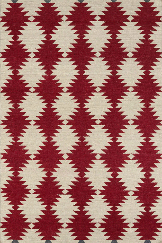 RED IVORY AZTEC HAND WOVEN KILIM DHURRIE
