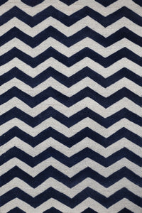 NAVY BLUE IVORY CHEVRON MODERN HAND TUFTED CARPET by Imperial Knots - Image 1