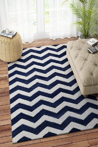 NAVY BLUE IVORY CHEVRON MODERN HAND TUFTED CARPET by Imperial Knots - Image 2