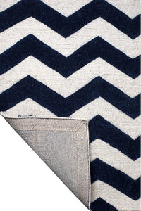NAVY BLUE IVORY CHEVRON MODERN HAND TUFTED CARPET by Imperial Knots - Image 4