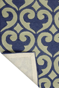 BLUE TEAL DAMASK TRADITIONAL HAND TUFTED CARPET by Imperial Knots - Image 4