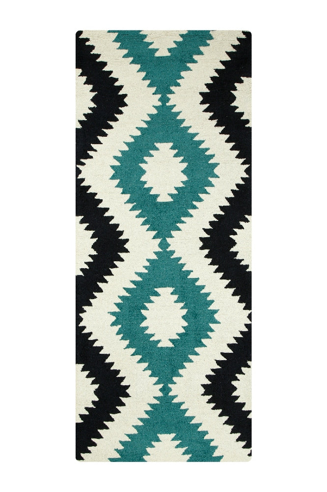 BLUE AZTEC HAND TUFTED CARPET RUNNER