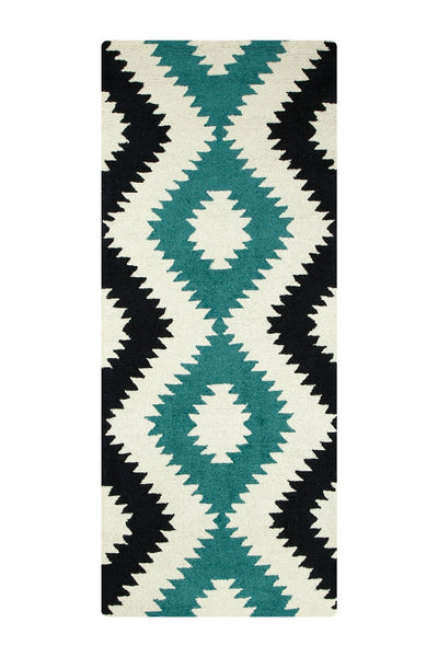BLUE AZTEC HAND TUFTED CARPET RUNNER