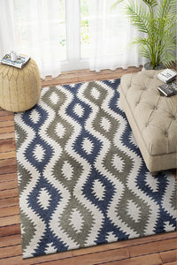 NAVY GREY AZTEC HAND TUFTED CARPET by Imperial Knots - Image 2