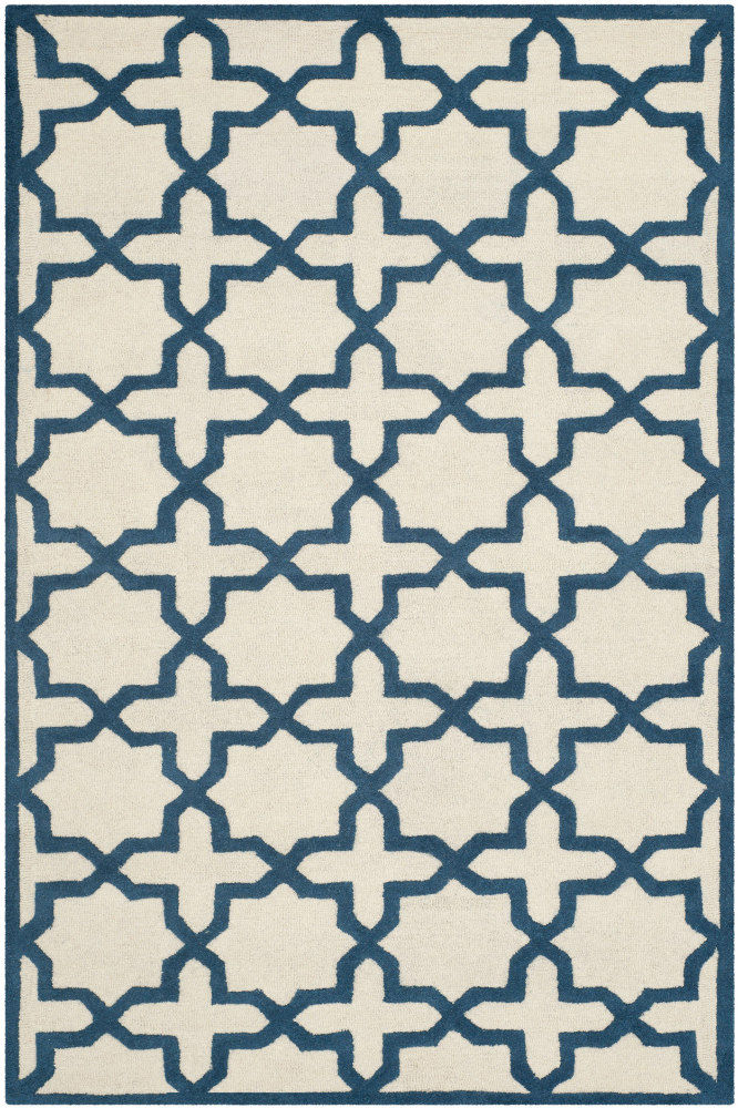 BLUE AND IVORY TRELLIS HAND TUFTED CARPET