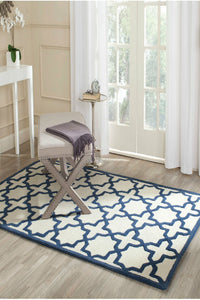BLUE AND IVORY TRELLIS HAND TUFTED CARPET by Imperial Knots - Image 2