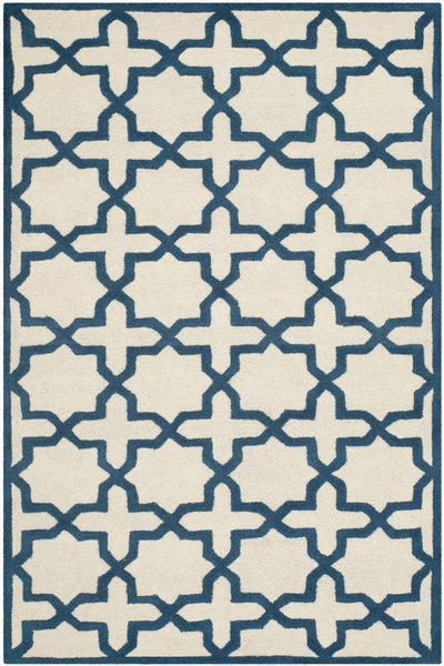 BLUE AND IVORY TRELLIS HAND TUFTED CARPET