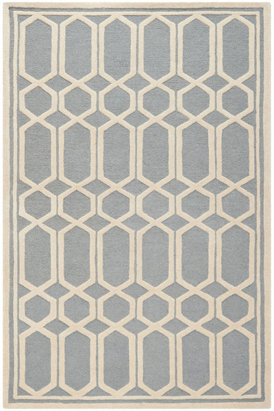 GREY AND IVORY TRELLIS HAND TUFTED CARPET
