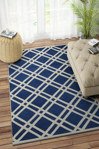 BLUE AND WHITE GEOMETRIC HAND TUFTED CARPET by Imperial Knots - Image 2