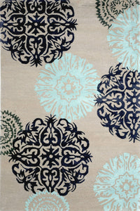 GREY AND BLUE FLORAL HAND TUFTED CARPET by Imperial Knots - Image 1