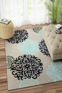 GREY AND BLUE FLORAL HAND TUFTED CARPET by Imperial Knots - Image 2