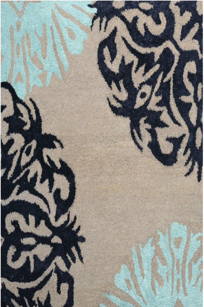 GREY AND BLUE FLORAL HAND TUFTED CARPET