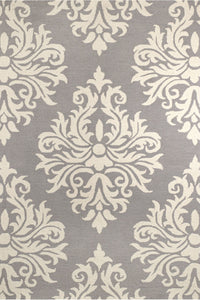 GREY AND IVORY DAMASK HAND TUFTED CARPET by Imperial Knots - Image 1