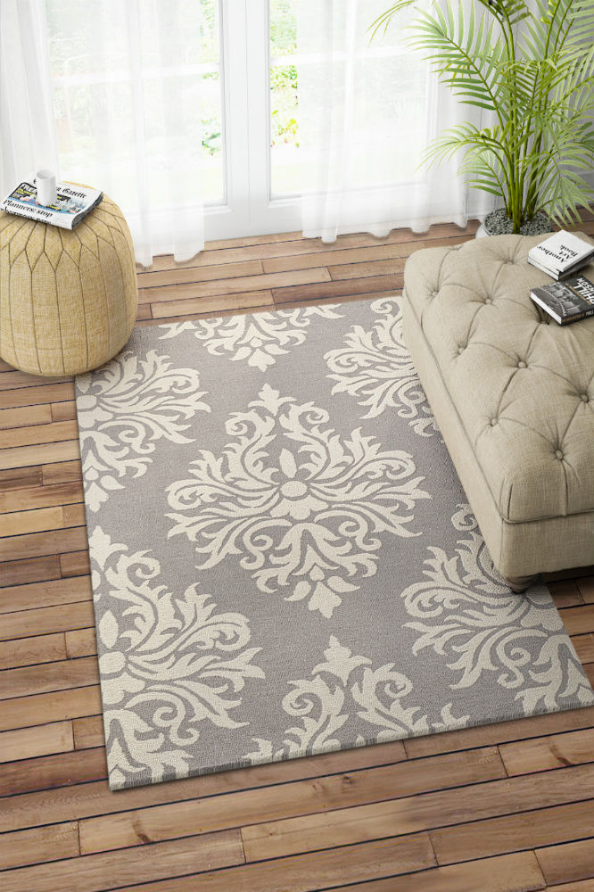 GREY AND IVORY DAMASK HAND TUFTED CARPET by Imperial Knots - Image 2