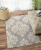 GREY AND IVORY DAMASK HAND TUFTED CARPET by Imperial Knots - Image 2