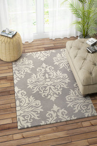 GREY AND IVORY DAMASK HAND TUFTED CARPET by Imperial Knots - Image 2