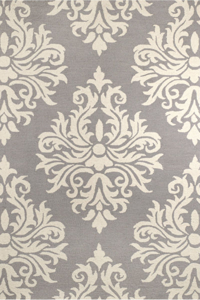 GREY AND IVORY DAMASK HAND TUFTED CARPET