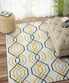 IVORY AND MULTICOLOR TRELLIS HAND TUFTED CARPET