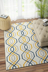 IVORY AND MULTICOLOR TRELLIS HAND TUFTED CARPET by Imperial Knots - Image 2