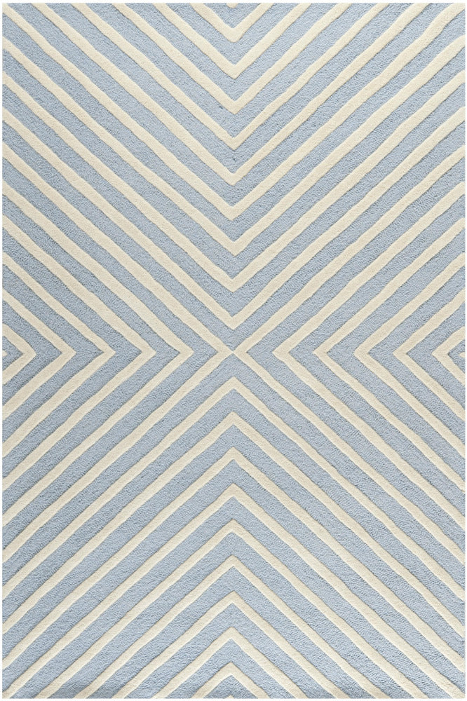 BLUE AND IVORY GEOMETRIC HAND TUFTED CARPET