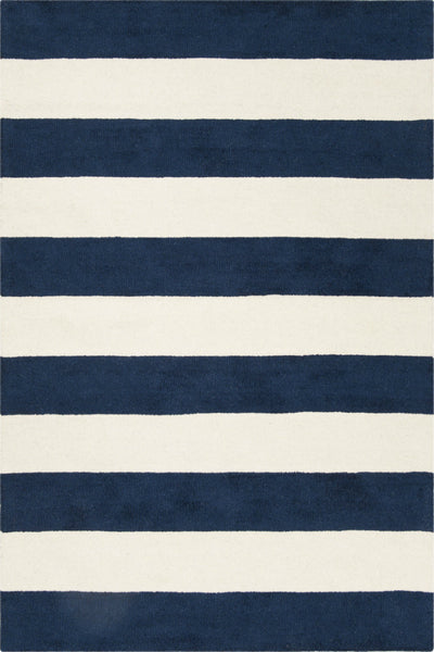 BLUE AND IVORY STRIPES HAND TUFTED CARPET