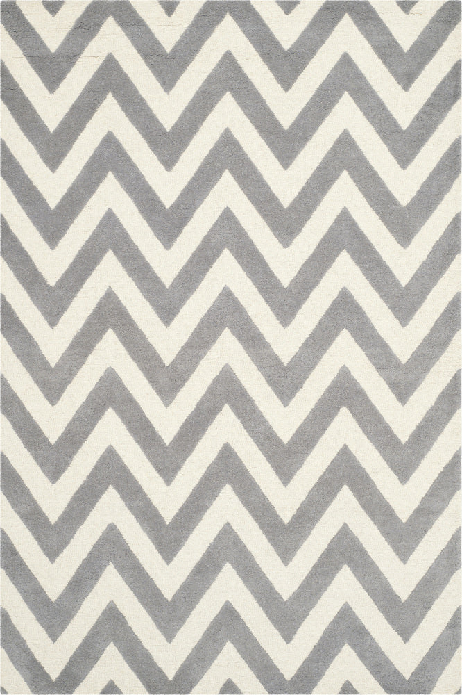 GREY AND IVORY CHEVRON HAND TUFTED CARPET