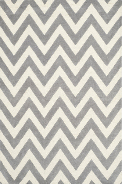 GREY AND IVORY CHEVRON HAND TUFTED CARPET