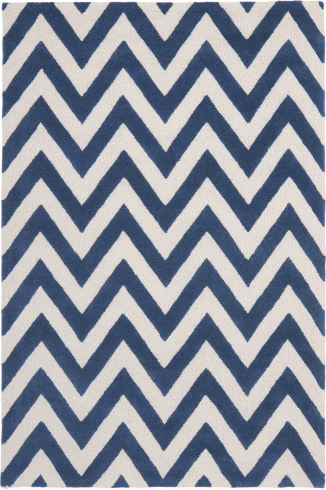 BLUE AND WHITE CHEVRON HAND TUFTED CARPET