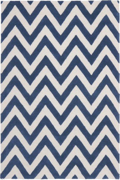 BLUE AND WHITE CHEVRON HAND TUFTED RUG