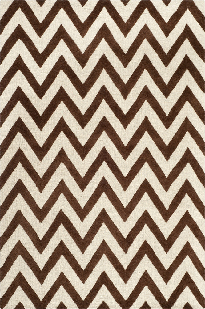 BROWN AND IVORY CHEVRON HAND TUFTED CARPET