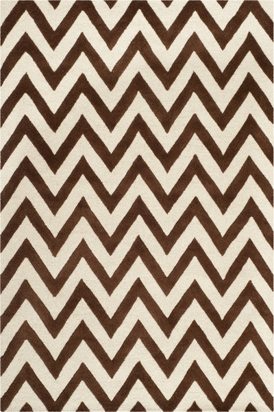 BROWN AND IVORY CHEVRON HAND TUFTED CARPET