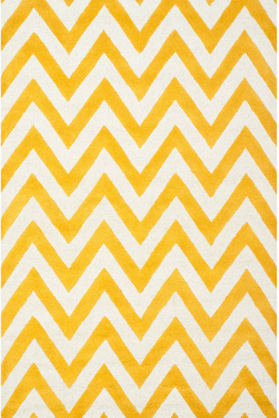 YELLOW AND IVORY CHEVRON HAND TUFTED CARPET