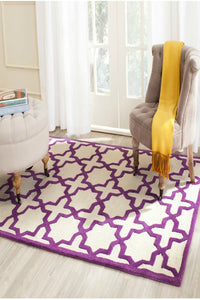 PURPLE AND IVORY GEOMETRIC HAND TUFTED CARPET by Imperial Knots - Image 2