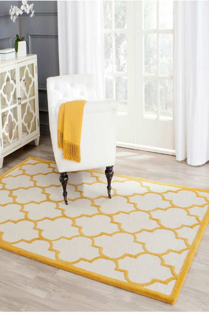 YELLOW AND IVORY MOROCCAN HAND TUFTED CARPET