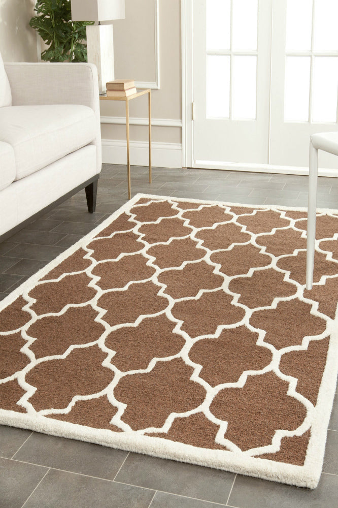 BROWN AND WHITE MOROCCAN HAND TUFTED CARPET
