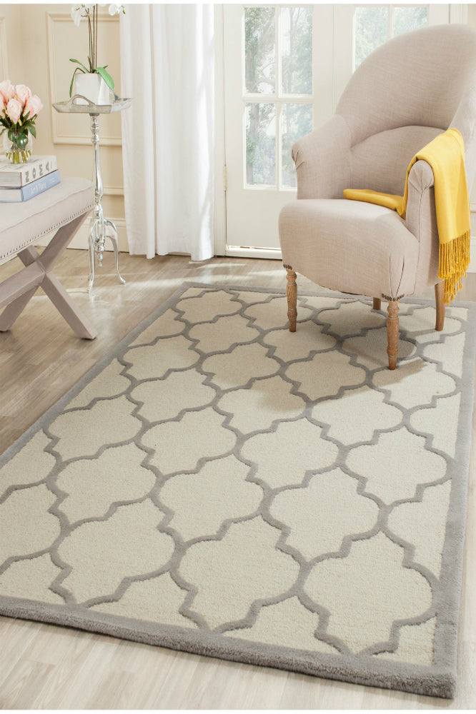 GREY AND IVORY MOROCCAN HAND TUFTED CARPET