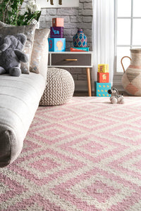 PINK AND WHITE GEOMETRIC HAND TUFTED CARPET by Imperial Knots - Image 2