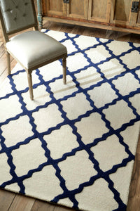 BLUE AND WHITE MOROCCAN HAND TUFTED CARPET by Imperial Knots - Image 2