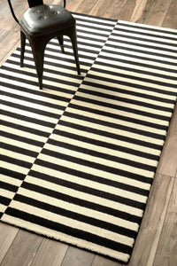 BLACK AND WHITE STRIPES HAND TUFTED CARPET by Imperial Knots - Image 2
