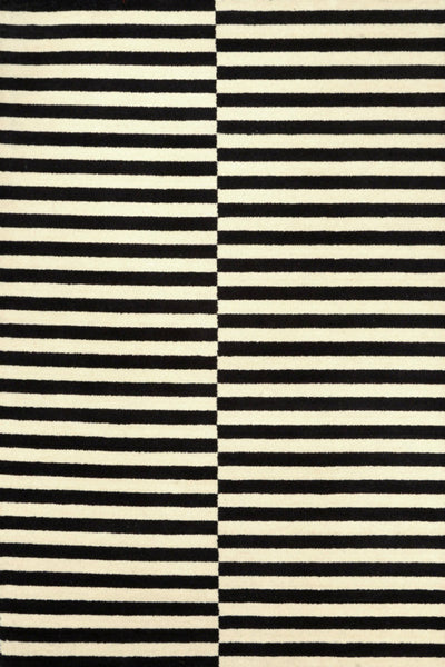 BLACK AND WHITE STRIPED HAND TUFTED RUG