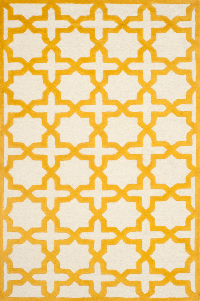 YELLOW AND WHITE MOROCCAN HAND TUFTED CARPET